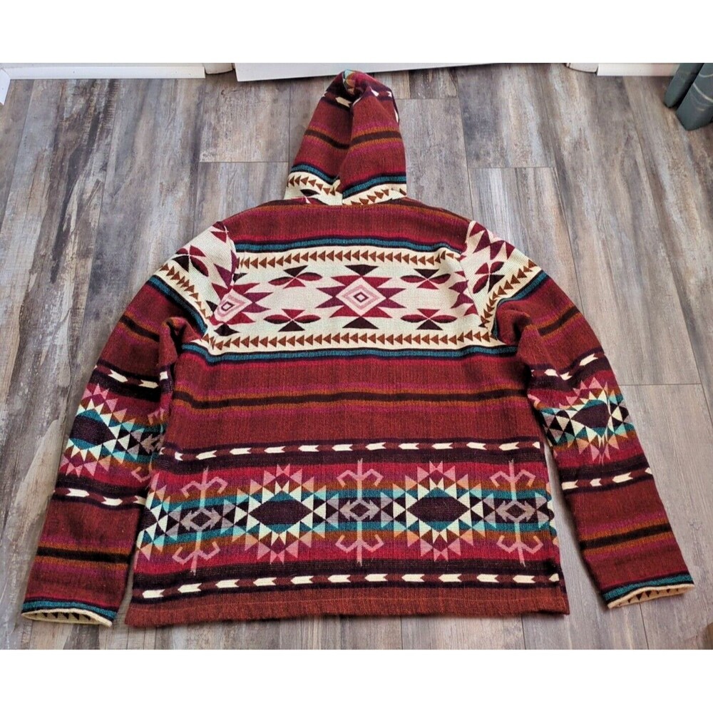 Wool Hooded Jackets for Women and Men - Chocolate Colorful Beige Unisex XL Aztec - Picture 8 of 9